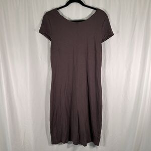 Boston Proper Midi Dress Women's 10 Brown Short Sleeve Round Neck Zip Back